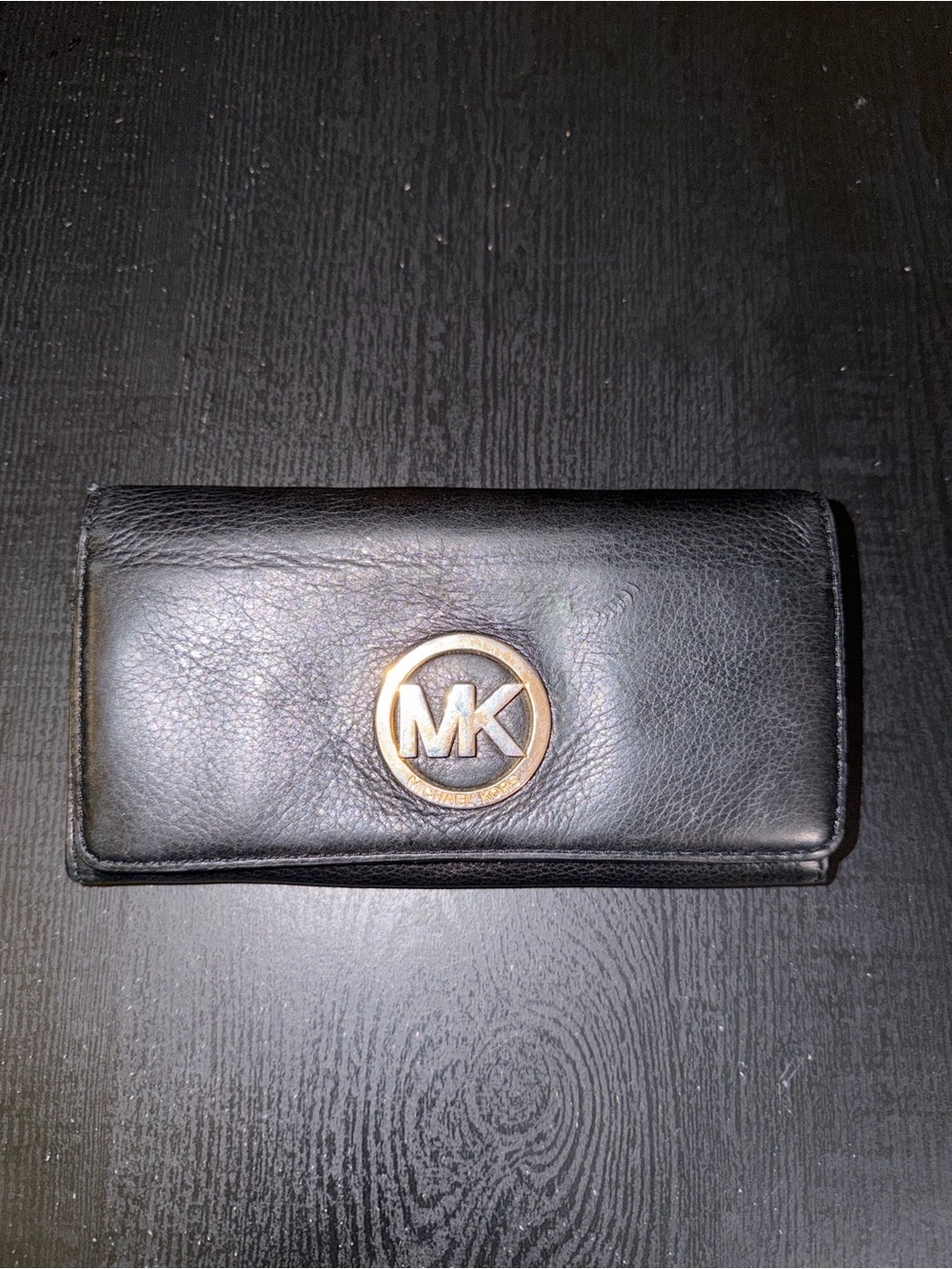 Michael Kors Black Leather Wallet with Gold MK Emblem